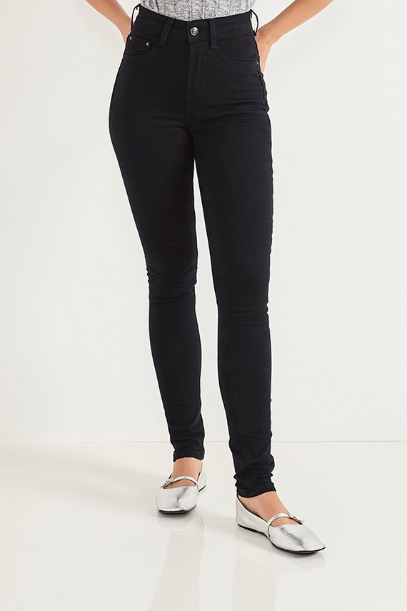 Calça Jeans Feminina Skinny Cintura Média Tradicional Preta - DZ20810.P