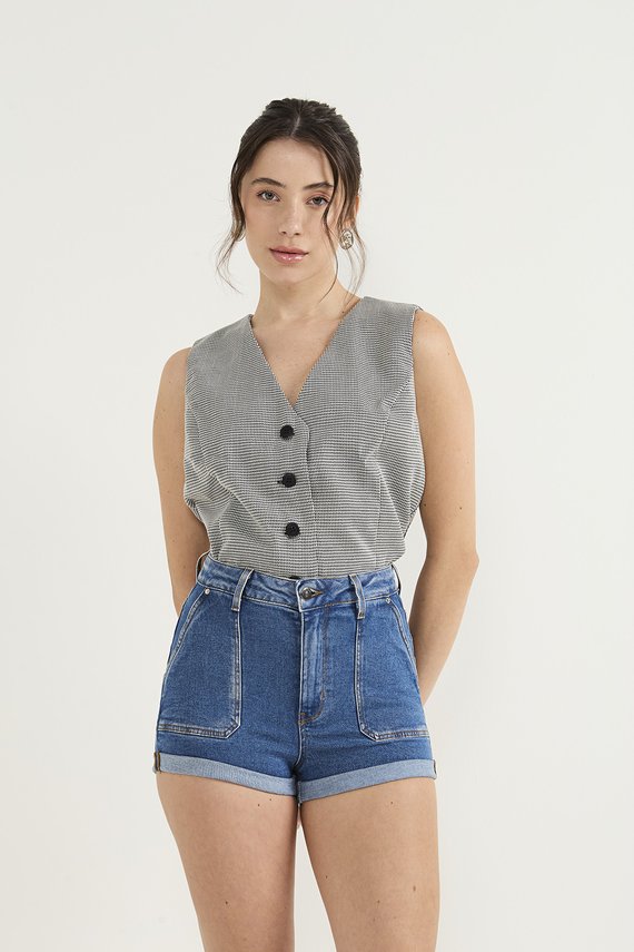 Shorts Jeans Feminino Setentinha Fit Mini com Barra Diferenciada - DZ6743