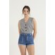 dz6743 com shorts jeans feminino setentinha fit mini com barra diferenciada denim zero frente 1