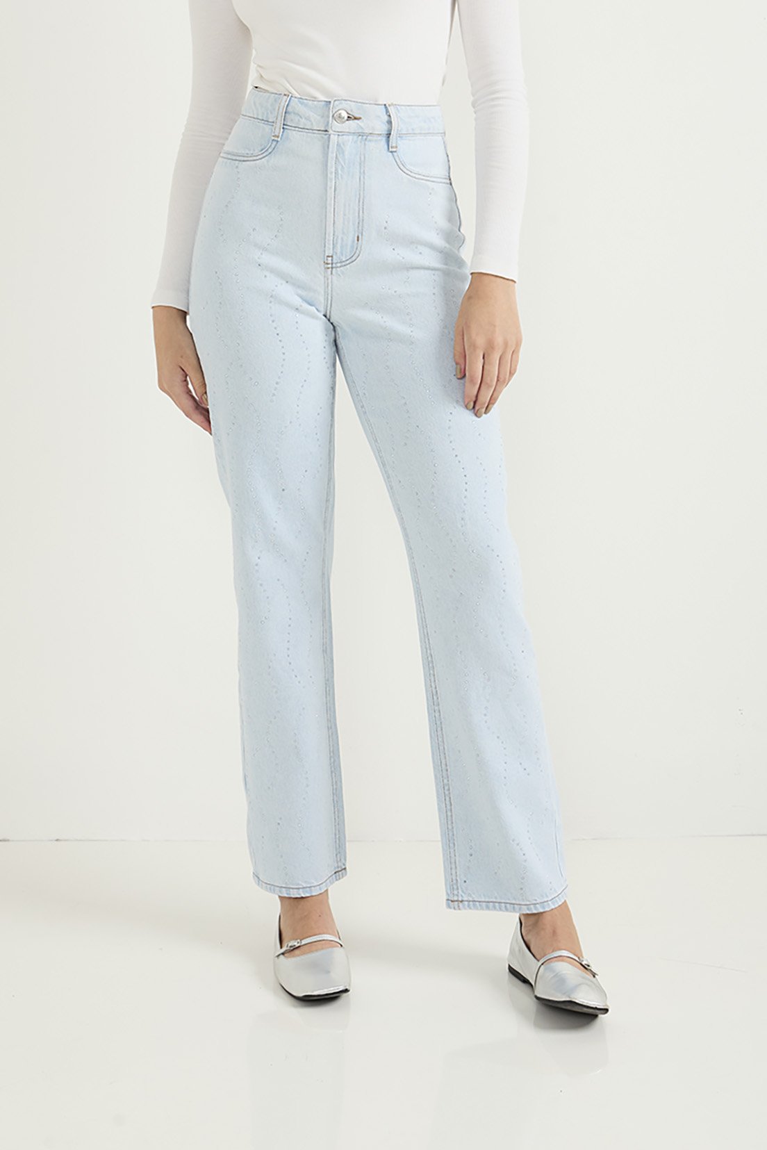 dz20787 alg calca jeans feminina reta tradicional com pedraria denim zero frente crop 1