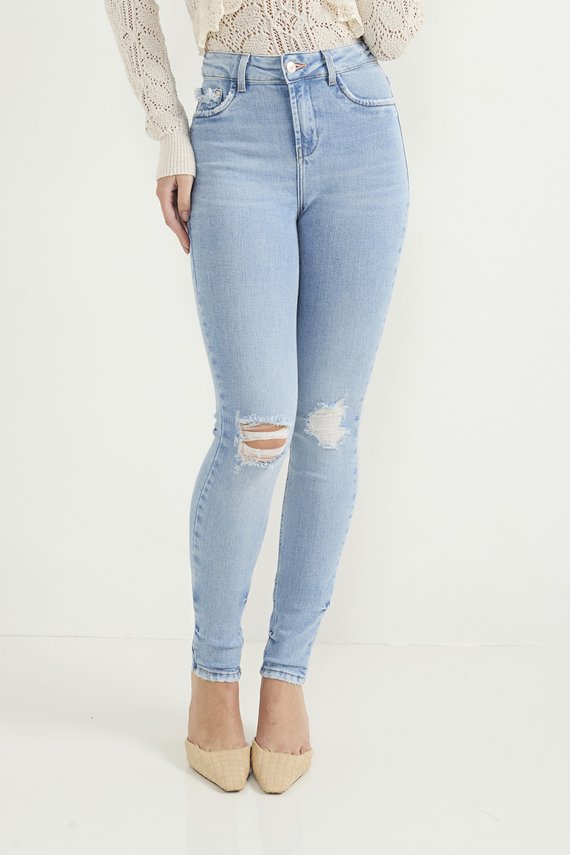 Calça Jeans Feminina Skinny Tradicional com Puídos - DZ20799
