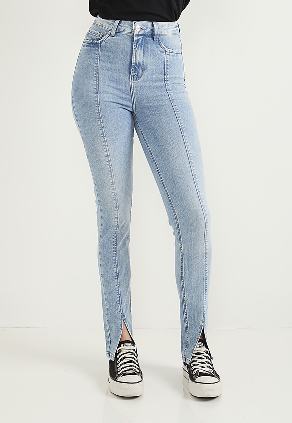 dz20802 com calca jeans feminina skinny tradicional hot pants denim zero frente crop 1