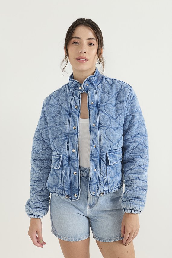 Jaqueta Jeans Feminina Puffer de Coração - DZ9214