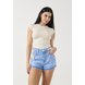 dz6748 alg shorts jeans feminino setentinha barra desmanchada denim zero frente 1