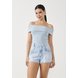 dz6750 alg shorts jeans feminino setentinha bolso diferenciado denim zero frente 1