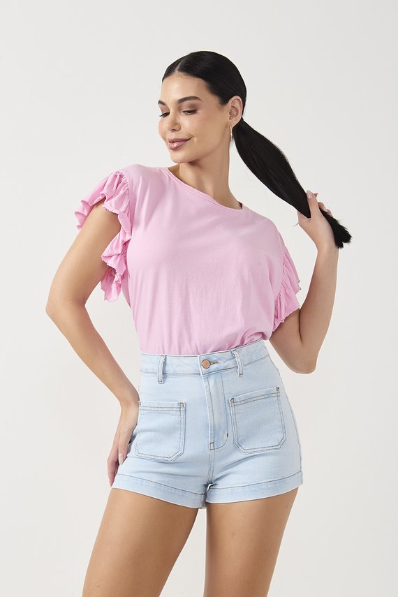 Shorts Jeans Feminino Setentinha Fit Mini Cintura Alta - DZ6754