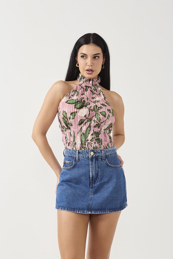 Shorts Jeans Feminino Shorts-Saia Mini Cintura Alta - DZ6756