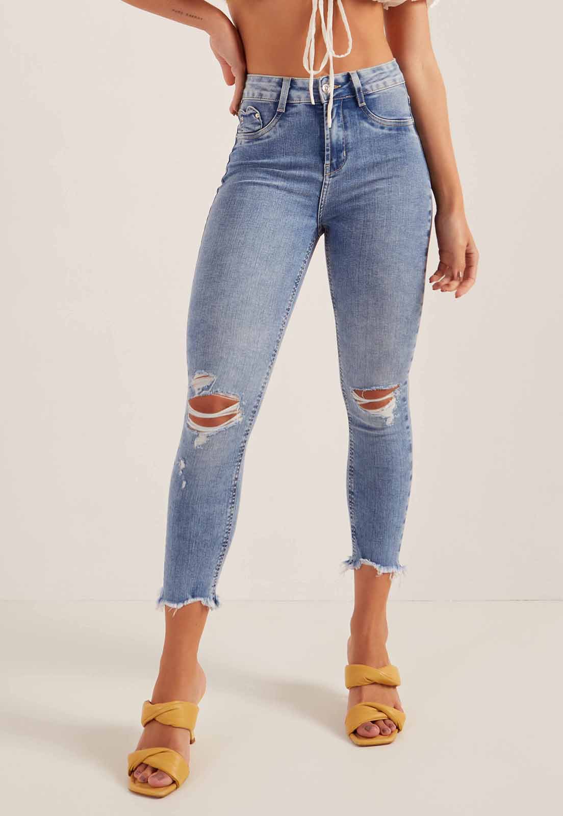 dz20222 re calca jeans feminina skinny media cropped com rasgos denim zero frente prox