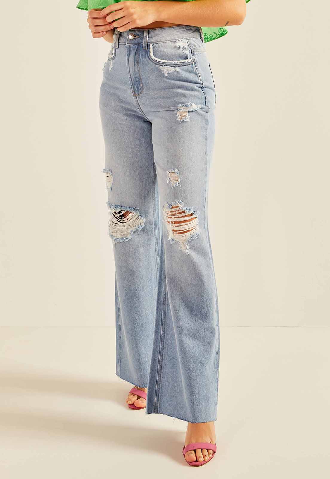 dz20227 1 alg calca jeans feminina wide leg flare com rasgos denim zero frente prox