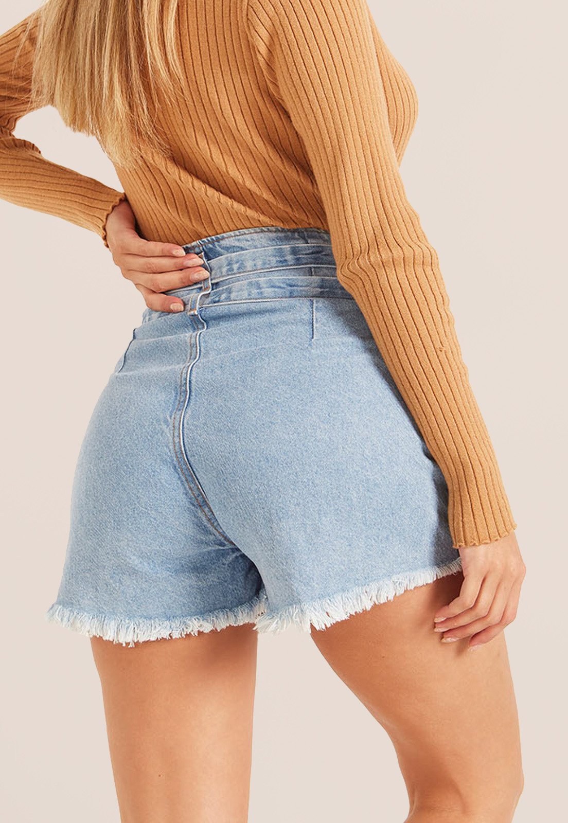 dz6563 alg shorts jeans feminino setentinha com cinto denim zero costas