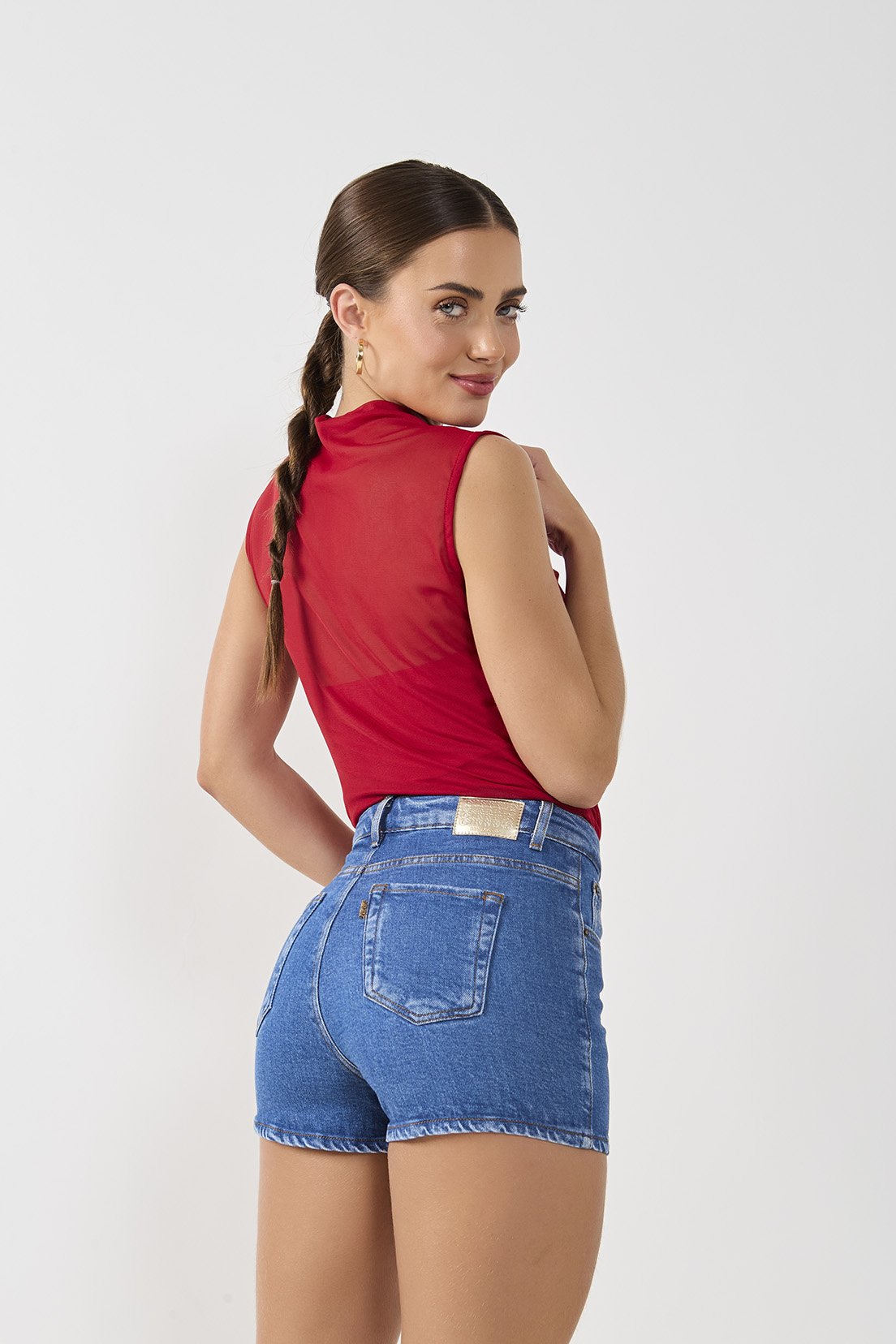 dz6765 com shorts jeans feminino fit mini tradicional denim zero costas