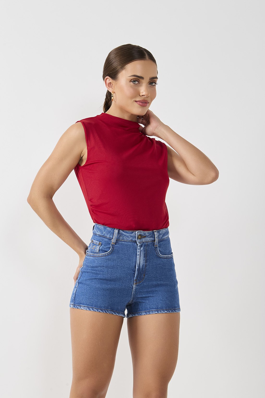 dz6765 com shorts jeans feminino fit mini tradicional denim zero frente 2