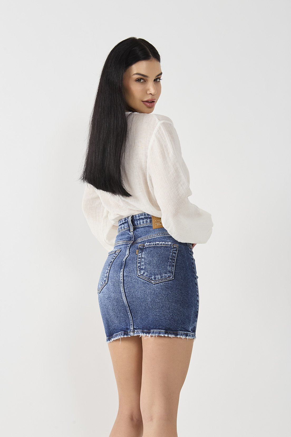 dz7300 com saia jeans feminina tubinho hot pants denim zero costas