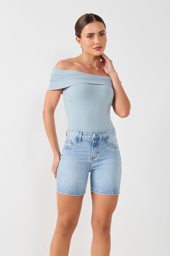 Bermuda Jeans Feminina Slim Cintura Média - DZ4090