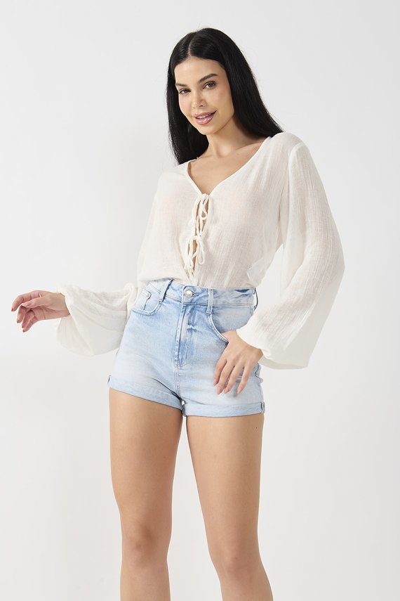 Shorts Jeans Feminino Fit com Barra Dobrada - DZ6769