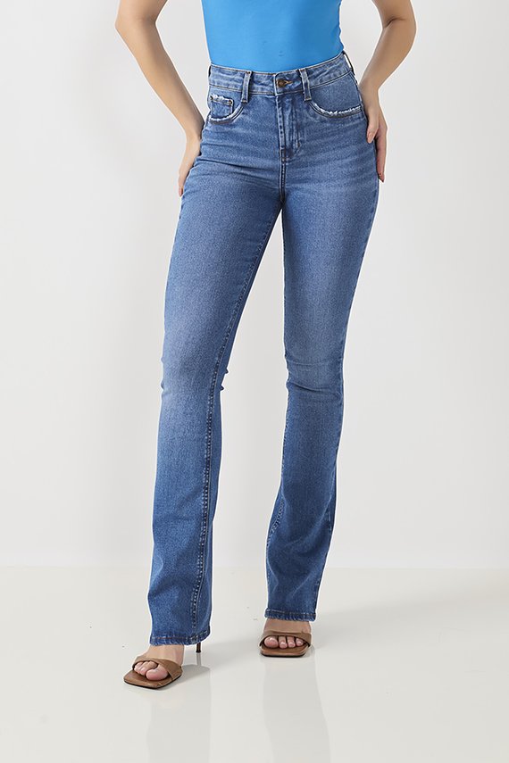 Calça Jeans Feminina Boot Cut Cintura Média Tradicional - DZ20844