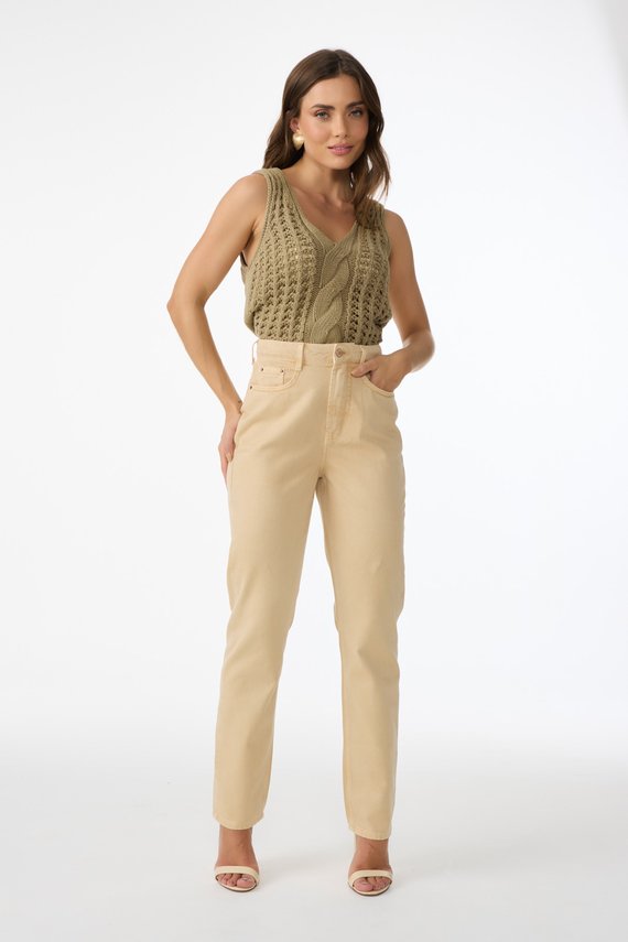 Calça Jeans Feminina Reta Bege - DZ20885.B