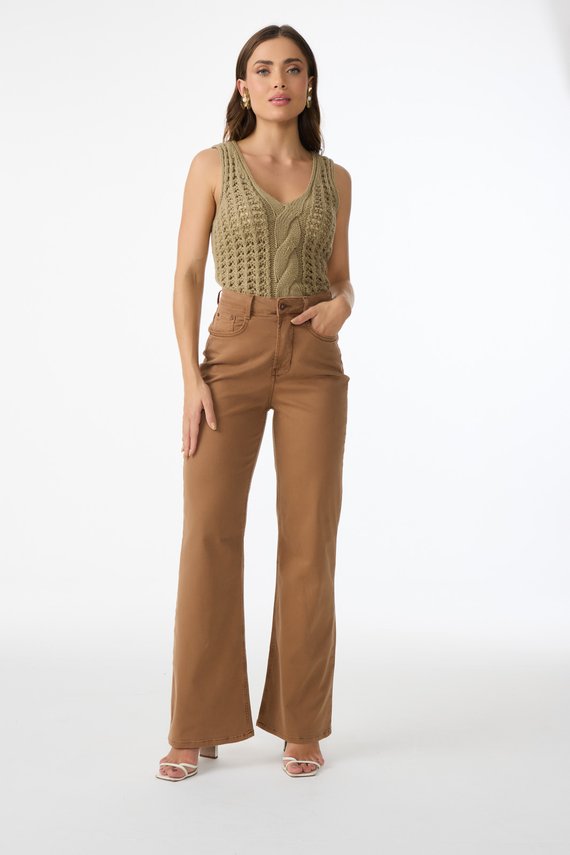 Calça Jeans Feminina Wide Leg Fit Marrom - DZ20887.M