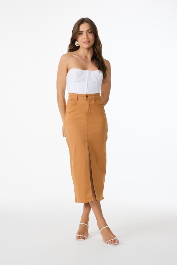 Saia Jeans Feminina Regular Midi Fit Caramelo - DZ7306.C