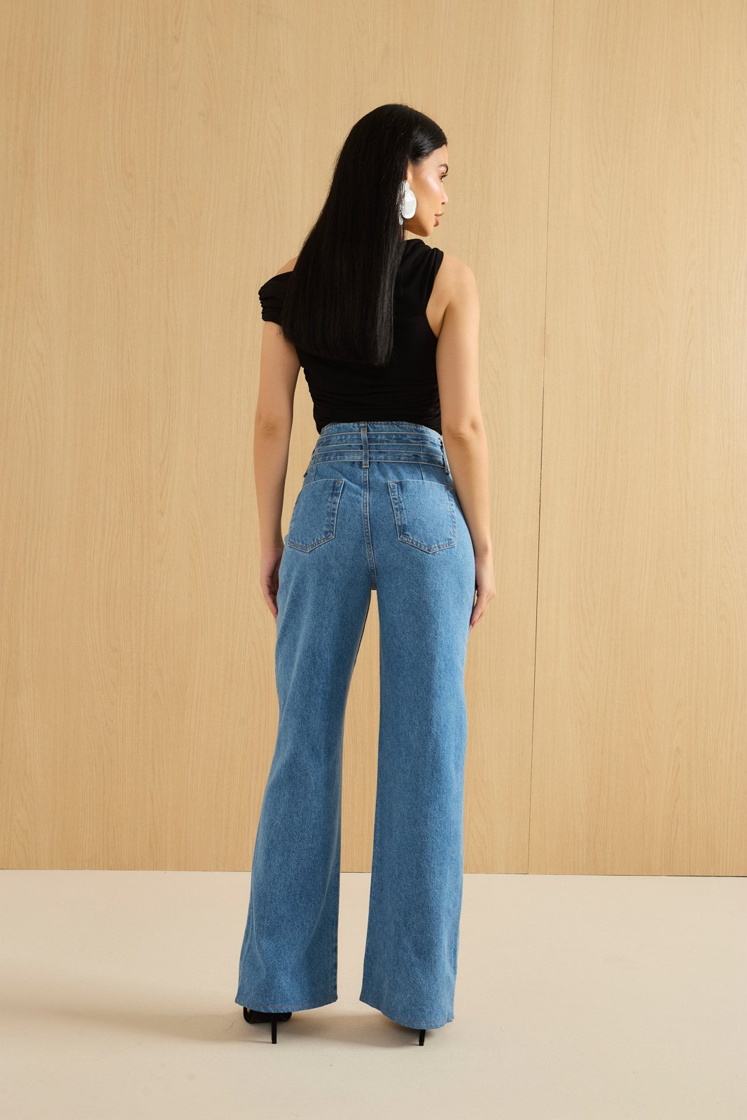 dz20912 alg calca jeans feminina wide leg com cintos costas 2