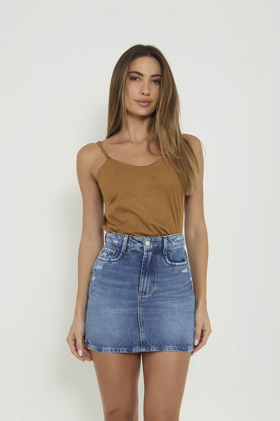 Saia Jeans Feminina Regular Curta Cintura Alta - DZ7302