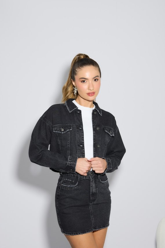 Jaqueta Jeans Feminina Retro Cropped Manga Longa  - DZ9219