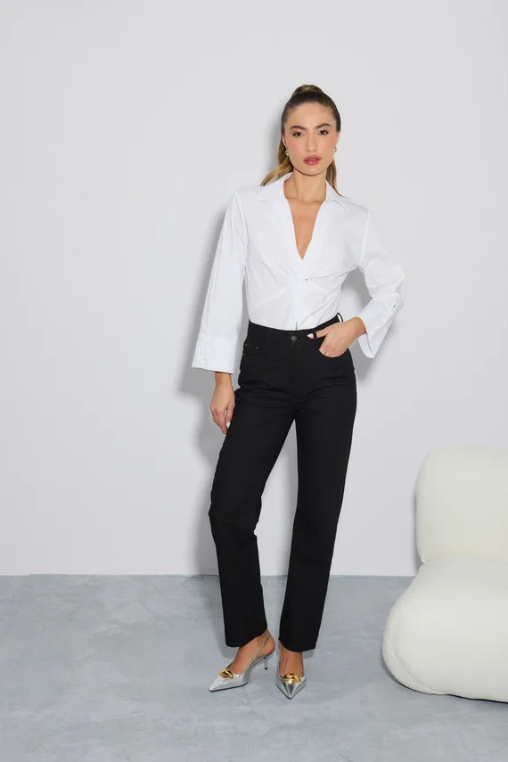 Calça Jeans Feminina Reta Tradicional Cintura Alta - DZ20919