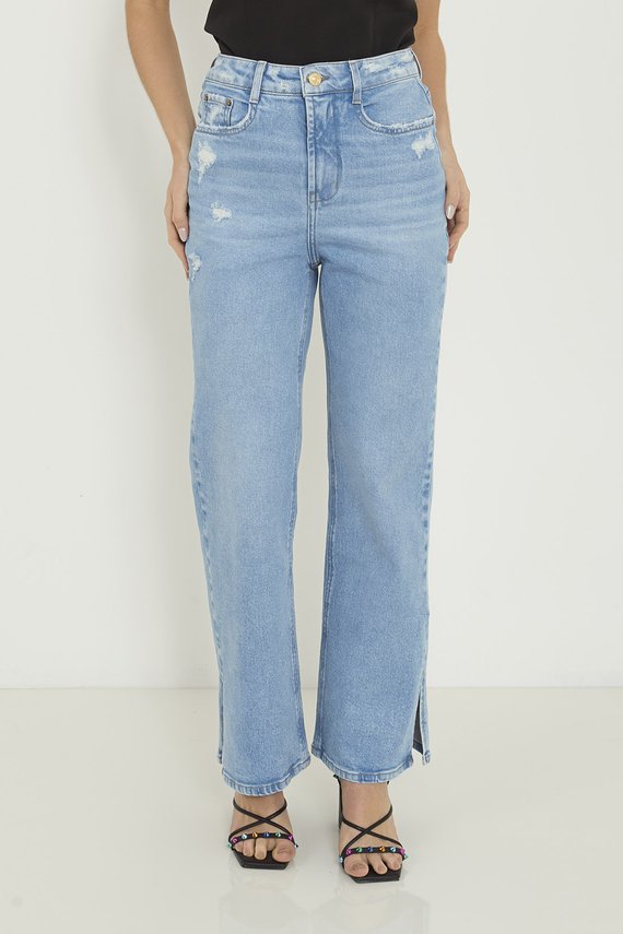 Calça Jeans Feminina Wide Leg Fit Cigarrete Cintura Alta - DZ20883