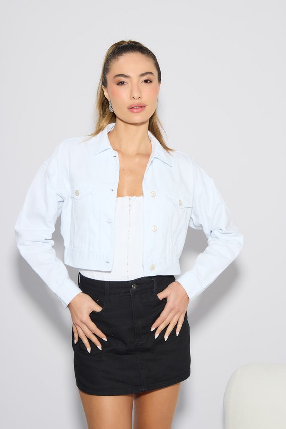 Jaqueta Jeans Feminina Retro Cropped Branca - DZ9222.B