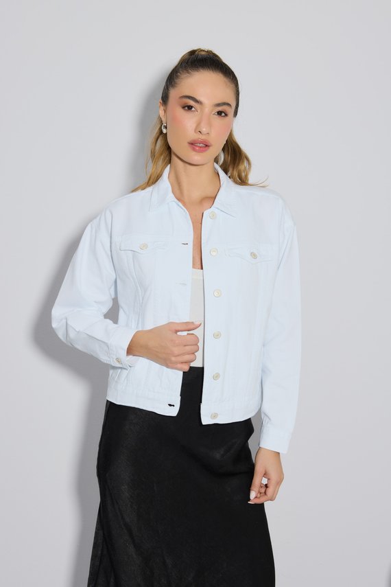 Jaqueta Jeans Feminina Retrô Tradicional Branca - DZ9223.B