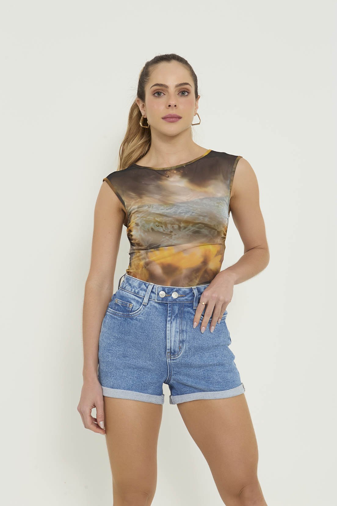 dz6778 com shorts jeans feminino setentinha fit com barra dobrada denim zero frente