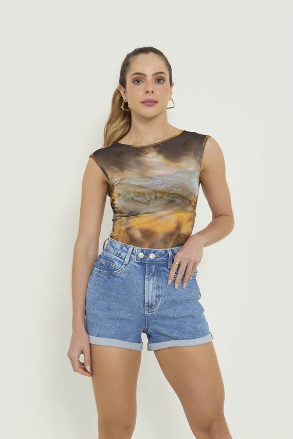 Shorts Jeans Feminino Setentinha Fit Mini com Barra Dobrada - DZ6778