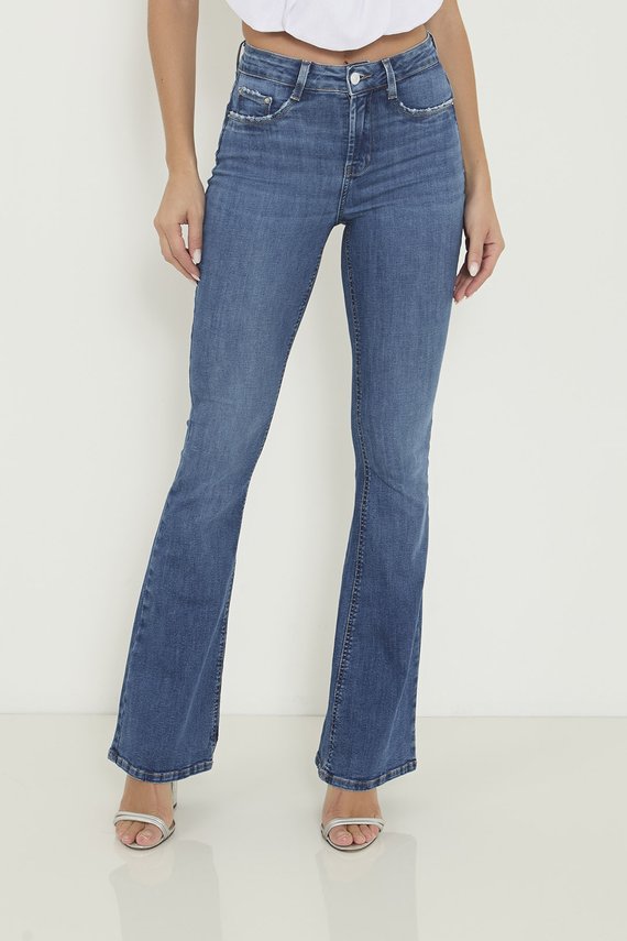 Calça Jeans Feminina Flare Alongada Cintura Média - DZ20860