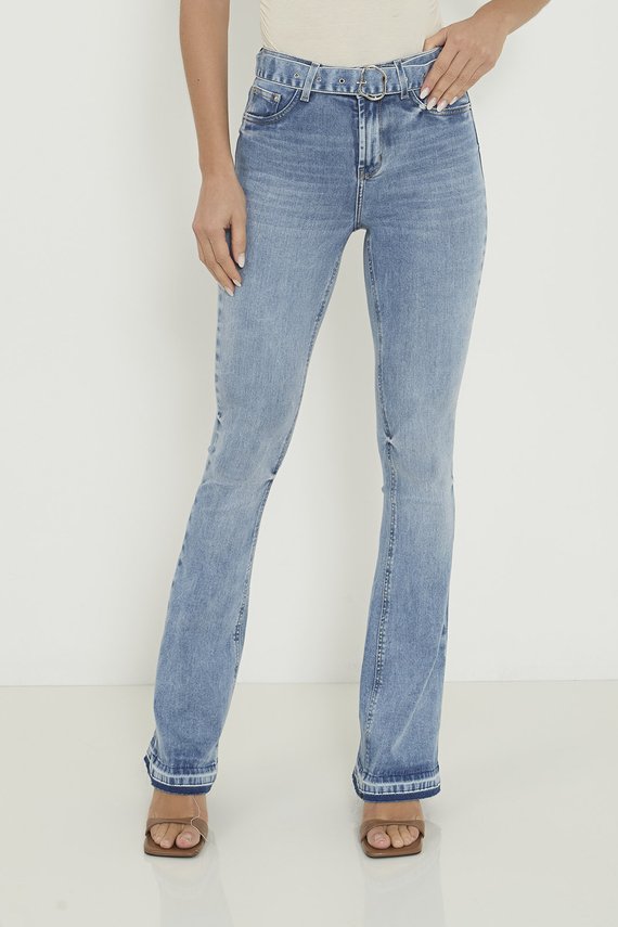 Calça Jeans Feminina Flare Alongada Cintura Media - DZ20862