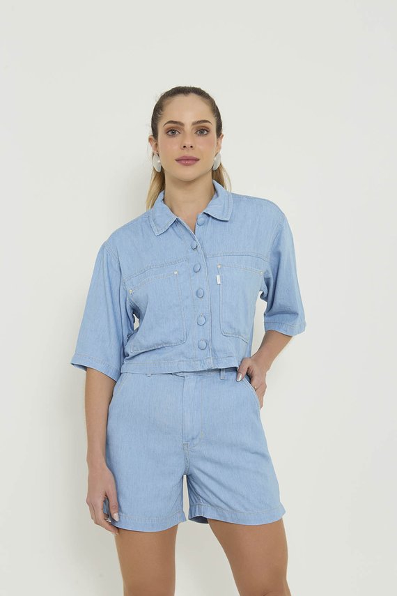 Bermuda Jeans Feminina Retro Meia Coxa Cintura Alta - DZ4092