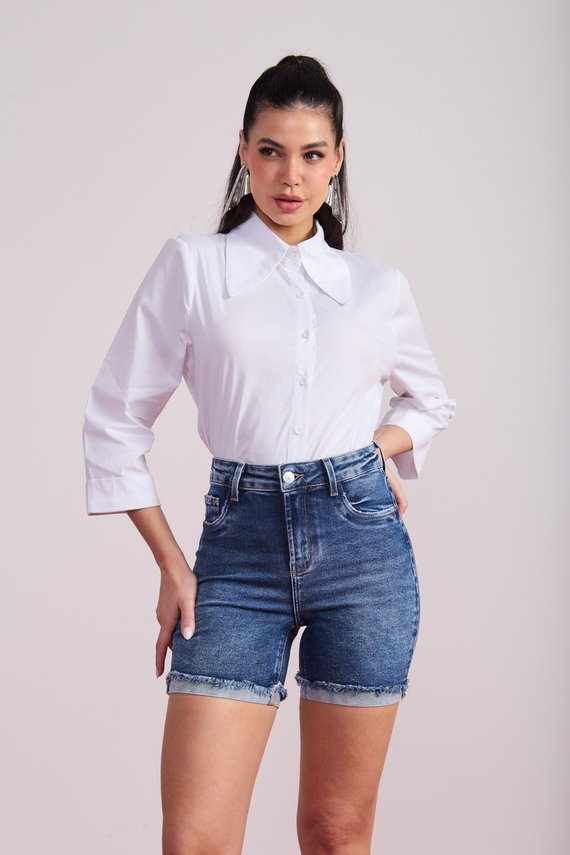 Bermuda Jeans Feminina Slim com Barra Dobrada - DZ4099