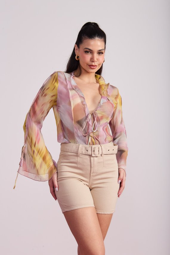 Bermuda Jeans Feminina Slim Meia Coxa com Cinto - DZ4100