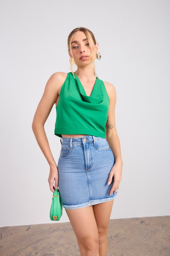 Saia Jeans Feminina Tubinho Hot Pants com Barra Irregular - DZ7312