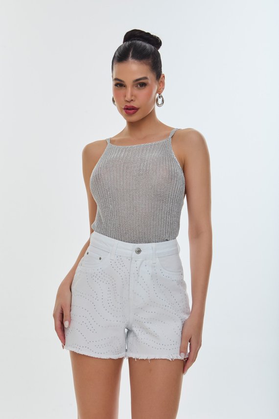 Shorts Jeans Feminino Mom com Aplicação de Termocolante - DZ6787