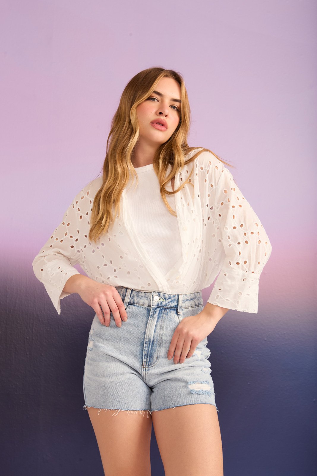 dz6812 alg bermuda jeans feminina retro com puidos frente 1