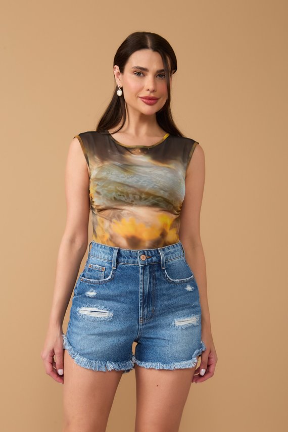 Shorts Jeans Feminino Setentinha com Puídos - DZ6798