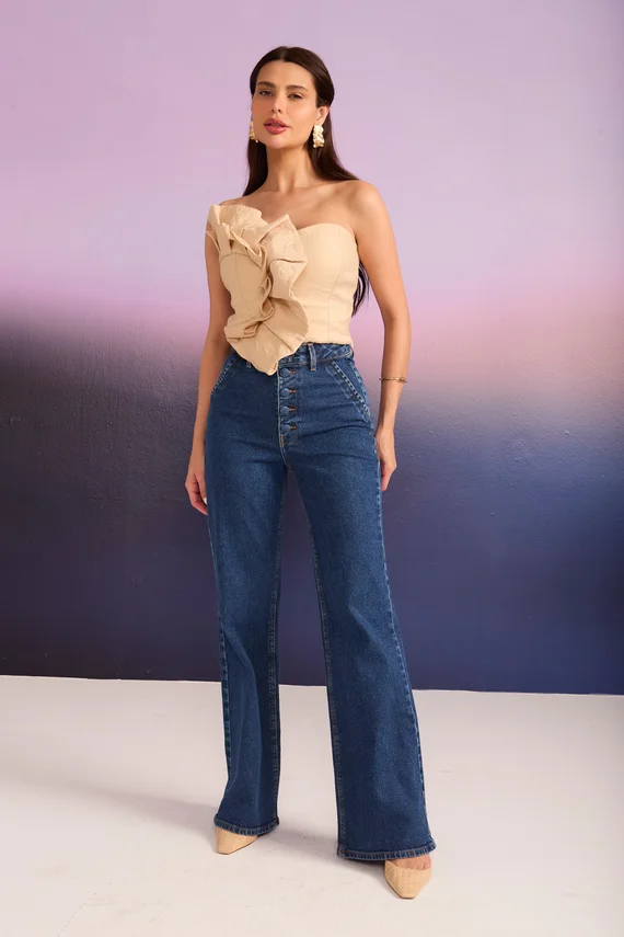 Calça Jeans Feminina Wide Leg com Bolso Faca - DZ20930