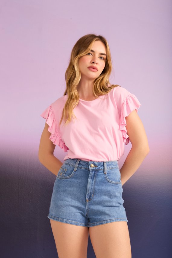 Shorts Jeans Feminino Setentinha Fit Mini com Cintura Alta - DZ6813