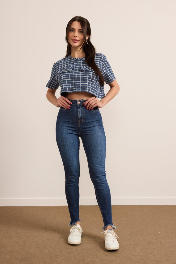 Calça Jeans Feminina Skinny Cigarrete com Cintura Hot Pants - DZ20854