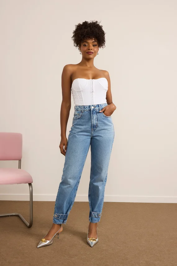 Calça Jeans Feminina Slouchy Cigarrete com Barra Diferenciada - DZ20955