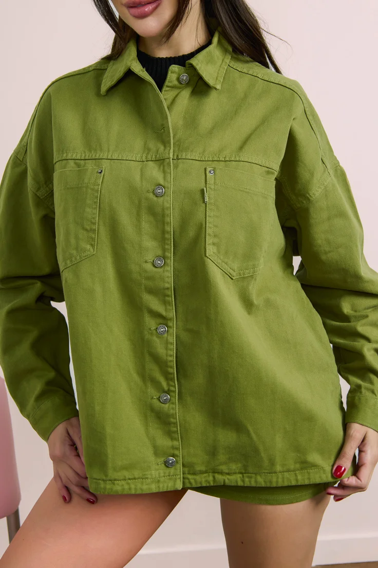 Jaqueta Jeans Feminina Shacket Verde - DZ9226.VERDE