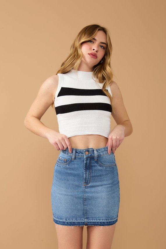 Saia Jeans Feminina Tubinho Curta com Cintura Hot Pants - DZ7318