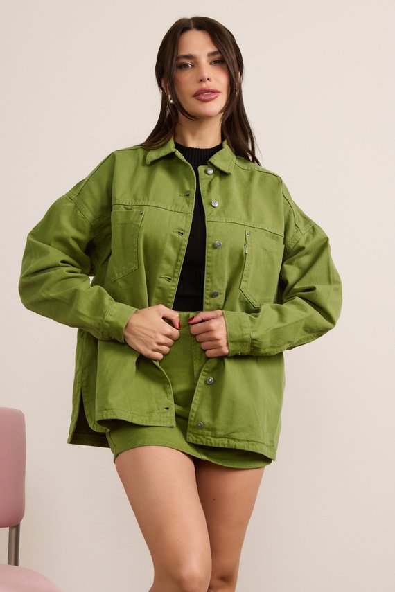 Jaqueta Jeans Feminina Shacket Verde - DZ9226.VERDE