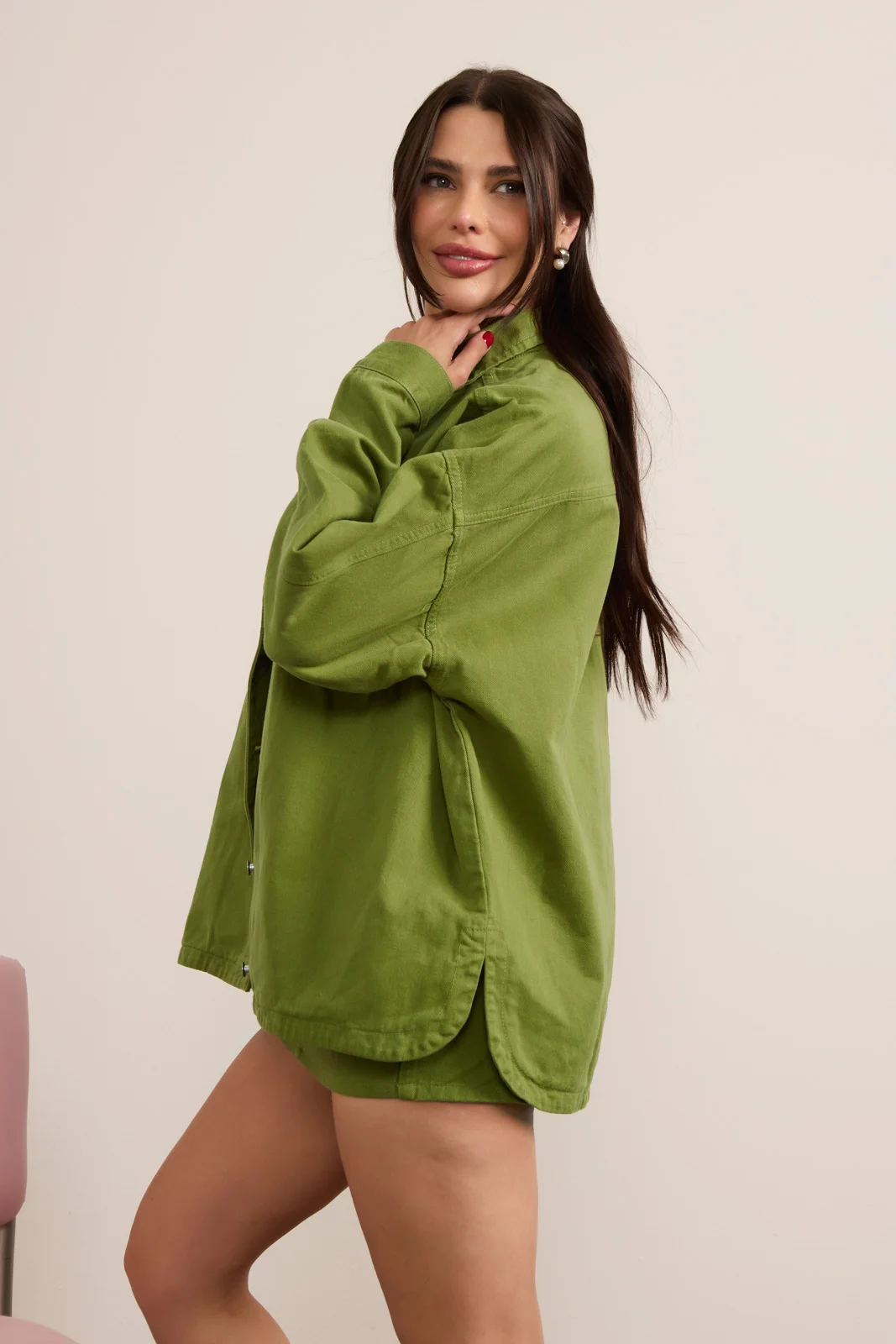 Jaqueta Jeans Feminina Shacket Verde - DZ9226.VERDE