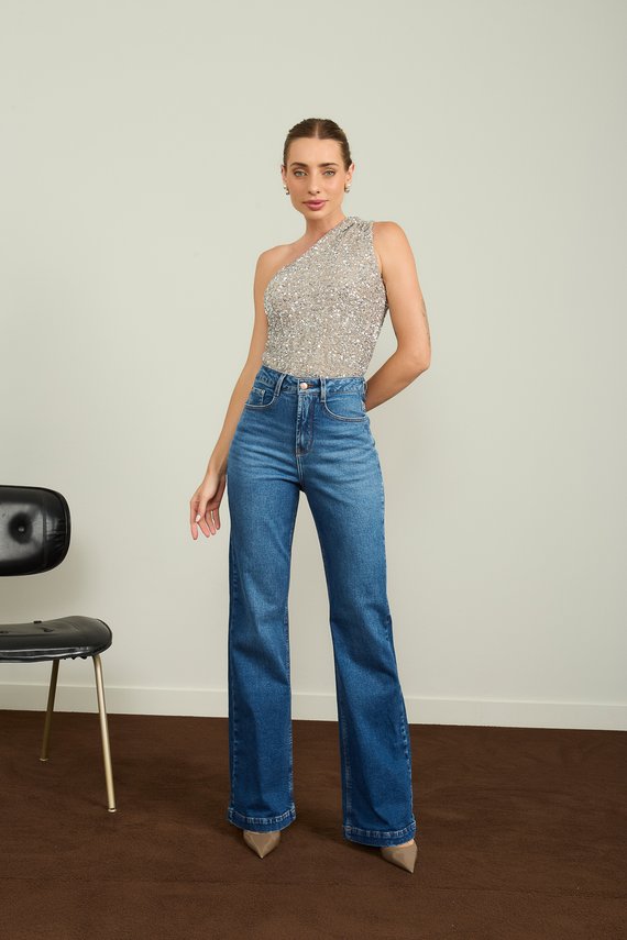 Calça Jeans Feminina Wide Leg Fit Alongada com Barra Larga - DZ21002